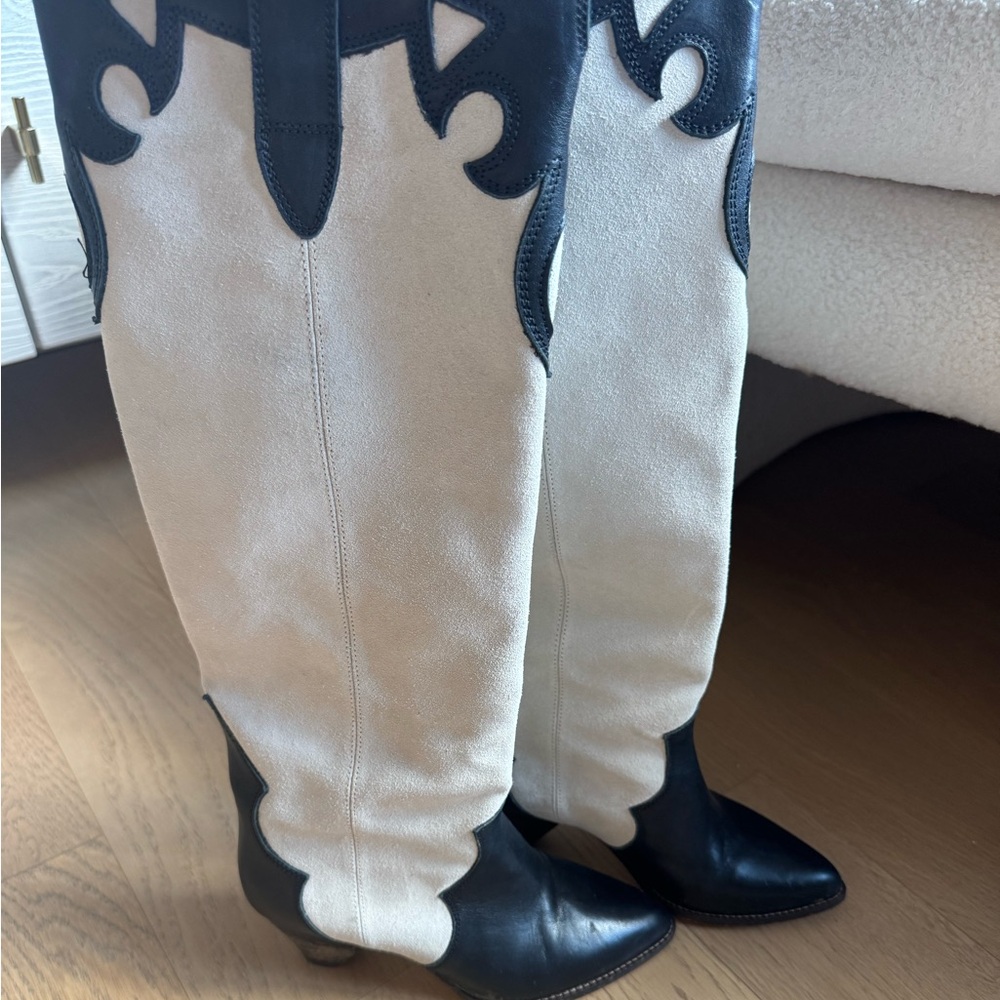 Isabel Marant Black & White Knee high western boots - Picture 3 of 4